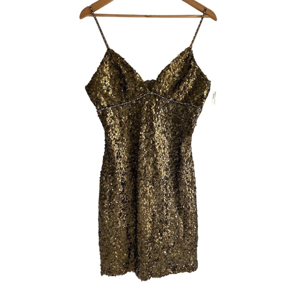 ALBERTO MAKALI Y2K‎ Bronze Sequins Beads Evening Cocktail Dress Size 10